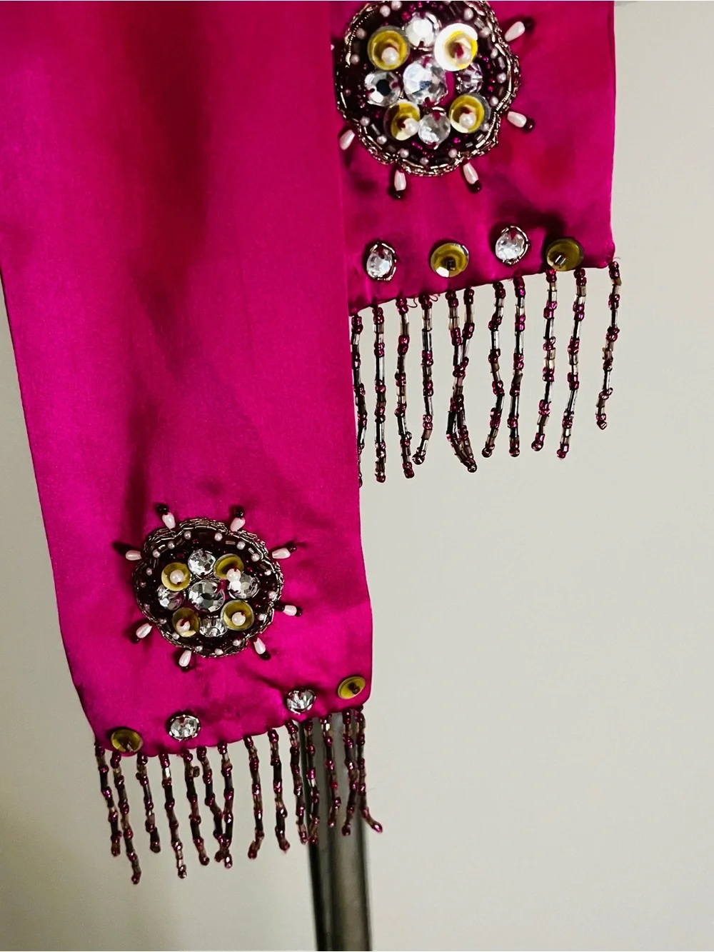 Cejon Fuchsia Satin Beaded Sash Belt